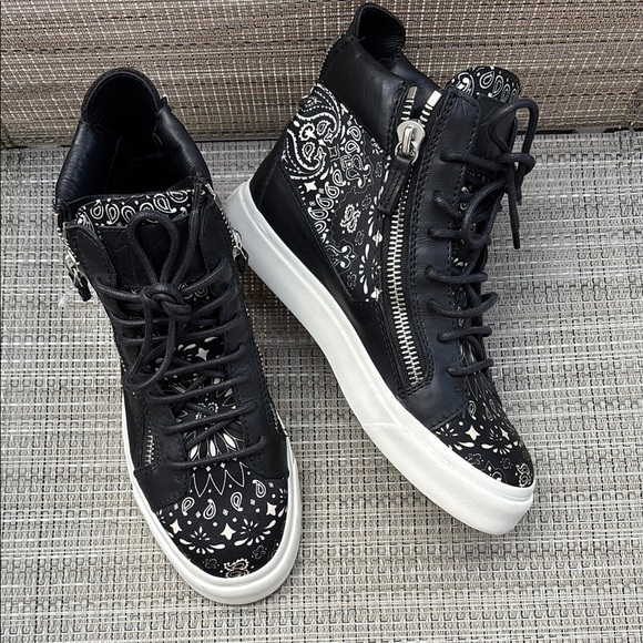 Giuseppe Zanotti Black White Zippers High-Top Sneakers-6 - Picture 12 of 13